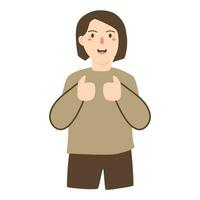 smiling woman pointing with her finger up vector