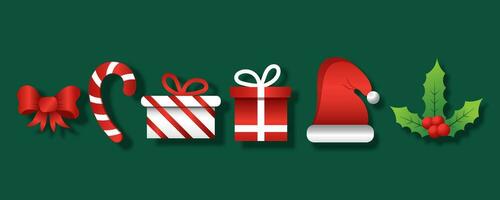 Set of christmas icon element decorative isolated on green background vector