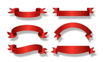 Set of Red ribbons banner isolated on white background vector