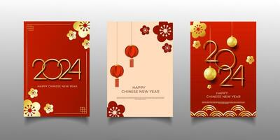 Happy chinese new year 2024 greeting card or poster design set background vector