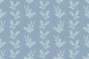 Abstract blue seamless pattern with leaves. Two-color vector floral pattern.