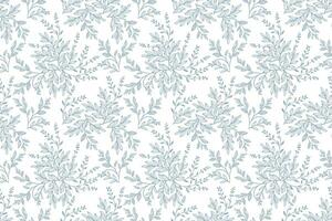 Abstract blue on white seamless pattern with leaves. Two-color vector floral pattern.