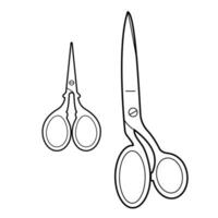 Large and small scissors. Outline  Illustration on white background. vector