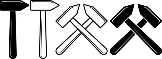 outline silhouette crossed blacksmith hammer icon vector