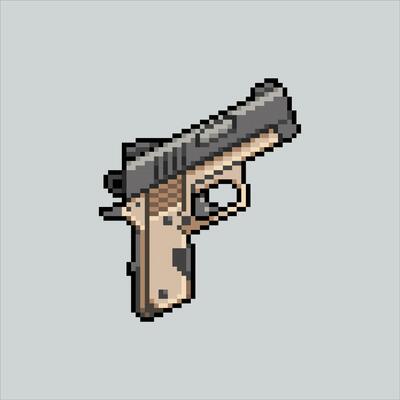 Pixel art illustration Gun. Pixelated Glock. Hand Gun Glock Police pixelated for the pixel art game and icon for website and video game. old school retro.