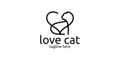 logo design combining the shape of a cat with a heart or love, cat health logo. vector