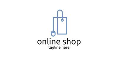 online shop combination logo with shopping bag elements with mouse cursor. vector