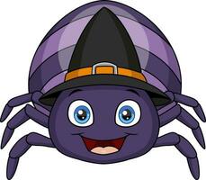 Cute purple spider cartoon wearing witch hat vector