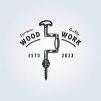 carpenter tool bit and brace hand drill logo vector illustration design, carpentry symbol