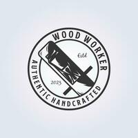 badge wood plane logo for carpenter, carpentry symbol vector illustration design