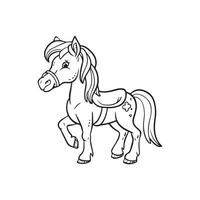 Carton horse, black and white illustration, and coloring page on a white background. line drawing style vector