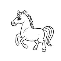 Carton horse, black and white illustration, and coloring page on a white background. line drawing style vector