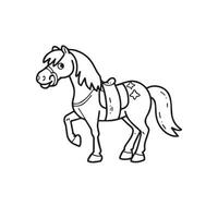 Carton horse, black and white illustration, and coloring page on a white background. line drawing style vector