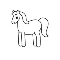 Carton horse, black and white illustration, and coloring page on a white background. line drawing style vector