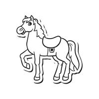 Carton horse, black and white illustration, and coloring page on a white background. line drawing style vector