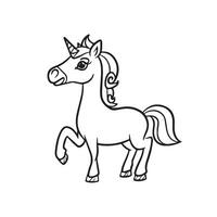 Carton horse, black and white illustration, and coloring page on a white background. line drawing style vector