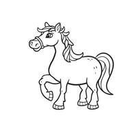 Carton horse, black and white illustration, and coloring page on a white background. line drawing style vector