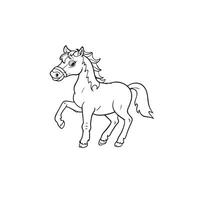 Carton horse, black and white illustration, and coloring page on a white background. line drawing style vector