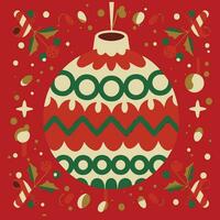 Christmas greeting card with colorful baubles on background. Vector illustration.