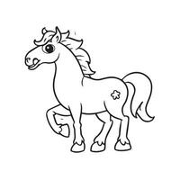 Carton horse, black and white illustration, and coloring page on a white background. line drawing style vector