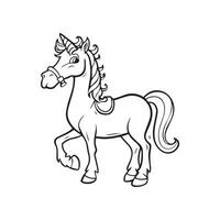 Carton horse, black and white illustration, and coloring page on a white background. line drawing style vector