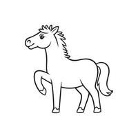 Carton horse, black and white illustration, and coloring page on a white background. line drawing style vector