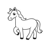 Carton horse, black and white illustration, and coloring page on a white background. line drawing style vector