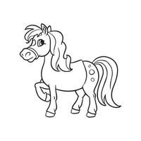 Carton horse, black and white illustration, and coloring page on a white background. line drawing style vector