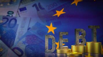The debt and coins on eu flag for Business concept 3d rendering. photo