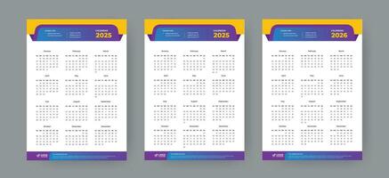 Business Calendar Set For 2024, 2025, 2026 Layout Template, Wall Calendar Design. vector