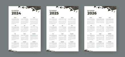 calendar template set for 2024, 2025, 2026 week start Sunday corporate design planner template. wall calendar design vector