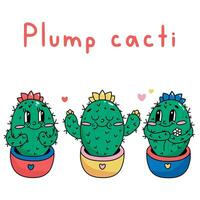 Clipart set of cute cacti characters in a pot vector