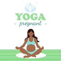 Pregnant woman with dark hair and skin doing yoga vector