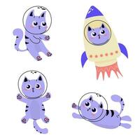 Set of cute cat astronaut character clipart elements vector