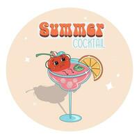 Tropical cocktail with groove character cherry vector