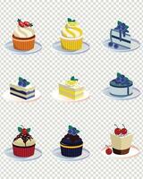 Cupcake, fairy cake. 3d realistic vector icon set