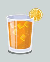 Refreshing cocktail with a piece of orange illustration. beach cocktails, summer tropical alcoholic drinks. Vector on white background.