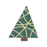 Vector hand drawn Christmas tree isolated on white background icon. Abstract doodle drawing woods. Decorative vintage fir tree for seasonal design, greeting card. Spruce with new year garland.