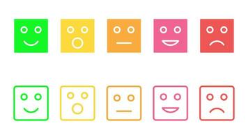 Set of emoticons symbol various expressions. Round edge box shape for web element, review, feedback, rating vector