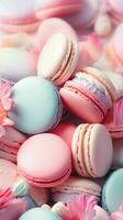 AI generated Beautiful Pastel Colorful Cream filled French Macrons photo