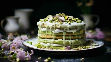 AI generated Delicious and Sweet Pistachio Dacquoise photo