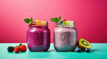 AI generated Detox Smoothie and Chia Pudding Jar photo