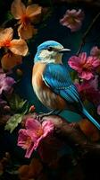 AI generated Beautiful Rare Bird and Spring Flowers photo