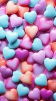 AI generated many colorful chocolate hearts are arranged in a pattern photo