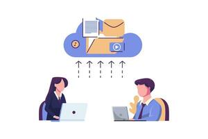 cloud storage, tracking downloads to the cloud, data transfer folders with documents FLAT vector illustration