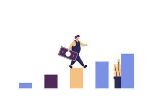 businessman running down the stairs and holding money, planning career, concept of career growth vector