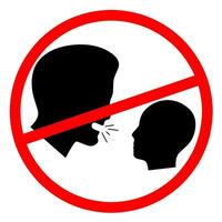 Icon of a sign prohibiting scolding a child with a red circle. Vector silhouette of an adult's head screaming with a child's head.