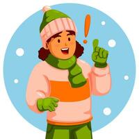 Girl Wearing Winter Clothes with exclamation mark vector