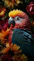 AI generated Beautiful Rare Bird and Spring Flowers photo