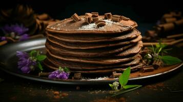 ai generado delicioso alforfón harina chocolate panqueques foto